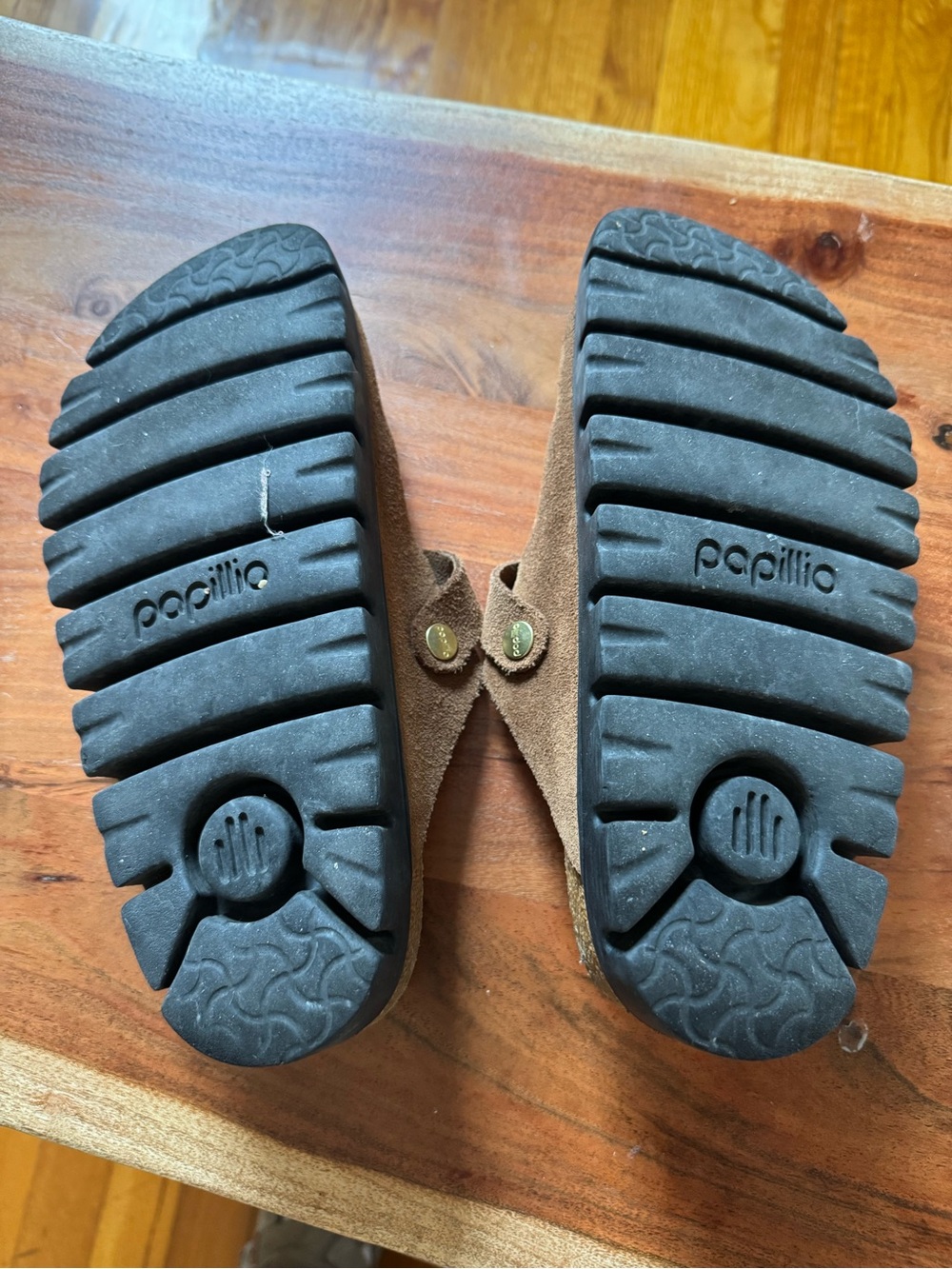 Birkenstock Brown Suede Clog Mules with Black Lug Sole - Picture 4 of 5